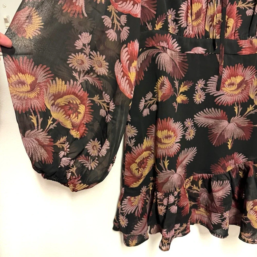 NWT TED BAKER Piara Ruffle Asymmetric Mini Dress - Floral Long-Sleeve Flouncy - Picture 4 of 8